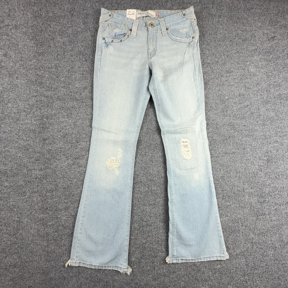Levi's 518 Superlow Bootcut Jeans Juniors 5 Light Wash Distressed Star Studs